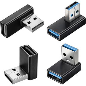 USB 3.0 Adapter 90 Degree Low Profile, 4 PCS Left Right Vertical up and Down Angle Coupler Connector USB-A Male to Female Adapter Extender Converters Compatible Laptops Chargers USB-A Devices in Kuwait