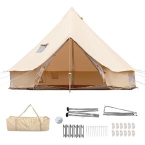 Canvas Bell Tent for Camping, 4-Season Yurt Tent with Stove Jack, All Year Living Glamping Tent for 4–6 Person, Sturdy Shelter for Family Camping & Backyard (10ft/13.1ft/16.4ft) in Saudi Arabia