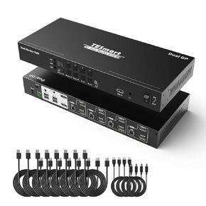 TESmart 4 Port KVM Switch Dual Monitor DisplayPort, 4K@60Hz KVM Switch 4 Computers 2 Monitors, DCCI, Audio Out, USB 2.0 Devices, Hotkey Switch, 2K@144Hz, Rack-Mount Ears, with Cables (NO EDID) in Saudi Arabia