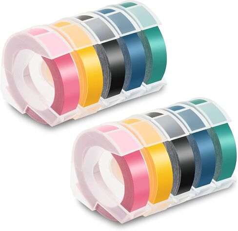 Pristar Replacement Embossing Label Tape Compatible for DYMO Embossing Xpress Label Maker, 3D Plastic Labels Self-Adhesive Black/Pink/Yellow/Lake Blue/Lake Green, 3/8 Inch x 9.8 Feet, 10-Pack in Saudi Arabia