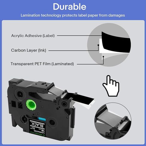 GREENCYCLE 2 حزمة متوافقة مع شريط صانع الملصقات Ptouch TZe345 TZe-345 TZ345 TZ-345 أبيض على شريط TZe TZ أسود 18 مم 0.7 شريط ملصق أسود مصفح لـ PT-D400 D410 D450 D600 P700 P710BT in Kuwait
