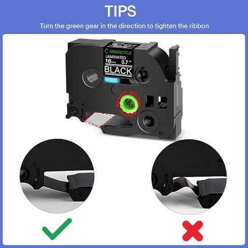 GREENCYCLE 2 حزمة متوافقة مع شريط صانع الملصقات Ptouch TZe345 TZe-345 TZ345 TZ-345 أبيض على شريط TZe TZ أسود 18 مم 0.7 شريط ملصق أسود مصفح لـ PT-D400 D410 D450 D600 P700 P710BT in Kuwait