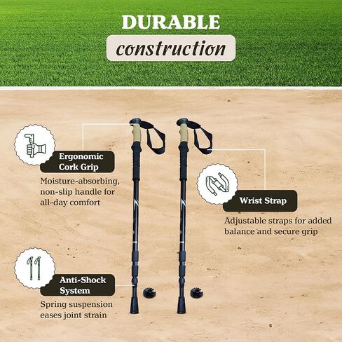 Yard Tuff Adjustable Walking Sticks for Hiking and Trekking, Lightweight Aluminum Poles with Anti-Shock Springs and Telescoping Design, Set of 2 in Saudi Arabia