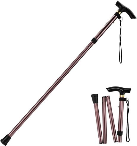 5-Section Folding Trekking Pole Lightweight Adjustable Stick with Locking Mechanism Telescopic Hiking Pole for Seniors Hikers Travel Brown in Saudi Arabia