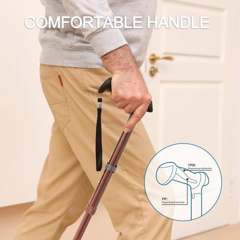 5-Section Folding Trekking Pole Lightweight Adjustable Stick with Locking Mechanism Telescopic Hiking Pole for Seniors Hikers Travel Brown in Saudi Arabia