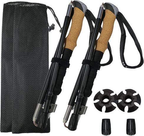 Collapsible Hiking Poles 2-Pack - Adjustable & Ultralight Trekking Poles with 7075 Aluminum Alloy, Metal Flip Locks & EVA Cork Grips Hiking Stick for Hiking, Backpacking, Men & Women in Saudi Arabia