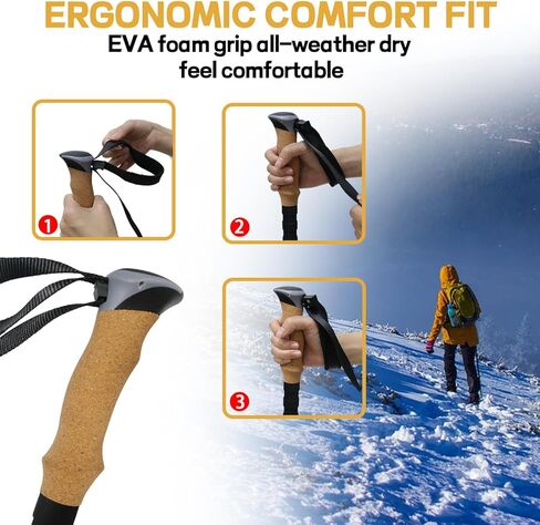 Collapsible Hiking Poles 2-Pack - Adjustable & Ultralight Trekking Poles with 7075 Aluminum Alloy, Metal Flip Locks & EVA Cork Grips Hiking Stick for Hiking, Backpacking, Men & Women in Saudi Arabia