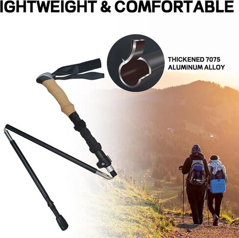 Collapsible Hiking Poles 2-Pack - Adjustable & Ultralight Trekking Poles with 7075 Aluminum Alloy, Metal Flip Locks & EVA Cork Grips Hiking Stick for Hiking, Backpacking, Men & Women in Saudi Arabia