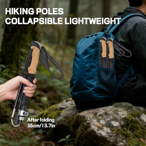Collapsible Hiking Poles 2-Pack - Adjustable & Ultralight Trekking Poles with 7075 Aluminum Alloy, Metal Flip Locks & EVA Cork Grips Hiking Stick for Hiking, Backpacking, Men & Women in Saudi Arabia