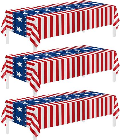 2 Pack Patriotic Tablecloth, Patriotic Decorations 54" x 108" Disposable Plastic Tablecloth, Birthday Party Table Cloth for Kids, Patriotic Themed Party Supplies for Outside, Picnic, Camping, Memorial in Kuwait