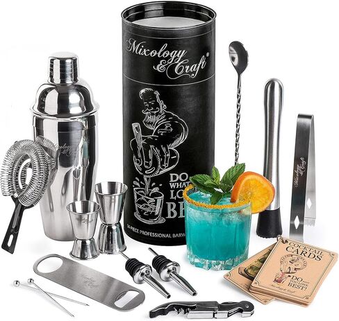 Mixology Bartender Kit: 14-Piece Cocktail Shaker Set - Bar Tool Set For Home and Professional Bartending - Martini Shaker Set with Drink Mixing Bar Tools - Exclusive Cocktail Picks and Recipes Bonus in Saudi Arabia