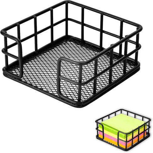 1 Pack Metal Mesh Sticky Note Holder, Black Office Desk Organizer, Memo Cube Dispenser for Home School Office in Saudi Arabia