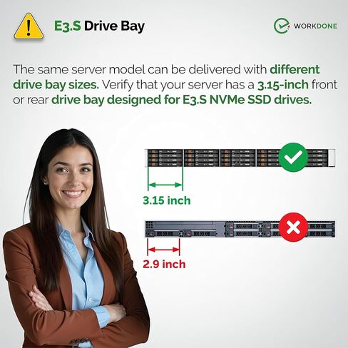 WORKDONE E3.S Drive Caddy - NV2RX متوافق مع خوادم Dell PowerEdge مع خليج E3.S - الجيل السابع عشر XE9780، XE9785، XE9785L، XE7740، XE7745، XE8640، XE9680 - صينية NVMe SSD مع ملصقات أمامية in Kuwait