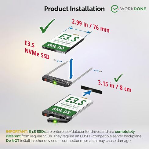 WORKDONE E3.S Drive Caddy - NV2RX متوافق مع خوادم Dell PowerEdge مع خليج E3.S - الجيل السابع عشر XE9780، XE9785، XE9785L، XE7740، XE7745، XE8640، XE9680 - صينية NVMe SSD مع ملصقات أمامية in Kuwait