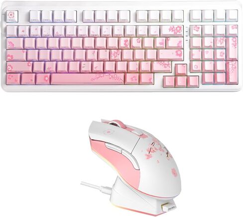 DAREU EK98pro Sakura Pink لوحة مفاتيح ميكانيكية لاسلكية وماوس ألعاب لاسلكي مع قاعدة شحن كومبو (HiFi Dream Switch) in Saudi Arabia