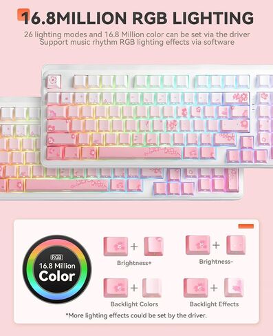 DAREU EK98pro Sakura Pink لوحة مفاتيح ميكانيكية لاسلكية وماوس ألعاب لاسلكي مع قاعدة شحن كومبو (HiFi Dream Switch) in Saudi Arabia