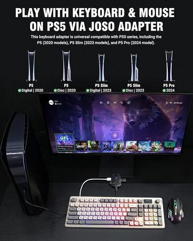 محول لوحة مفاتيح وماوس Joso لجهاز PS5، محول لوحة مفاتيح منخفض للغاية 1000 هرتز مع P5 عام لتشغيل ألعاب PS5، محول ماوس التوصيل والتشغيل متوافق مع الإصدار الأولي Play 5/Slim/Pro in Kuwait