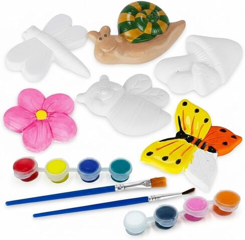 ArtCreativity Insect Plaster Painting Kit for Kids - 6 Garden-Inspired Plaster Figurines, 2 Paint Sets, 2 Brushes, and 6 Circle Magnets for Display - 8 Different Paint Colors - Kids Painting Set in Kuwait