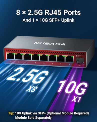 8 Port 2.5Gb Switch Unmanaged with 10Gb SFP+ Slot, Plug & Play 2.5 Gigabit Ethernet Switch with Silent Aluminum Housing for NAS, Gaming, PC, Access Point in Saudi Arabia