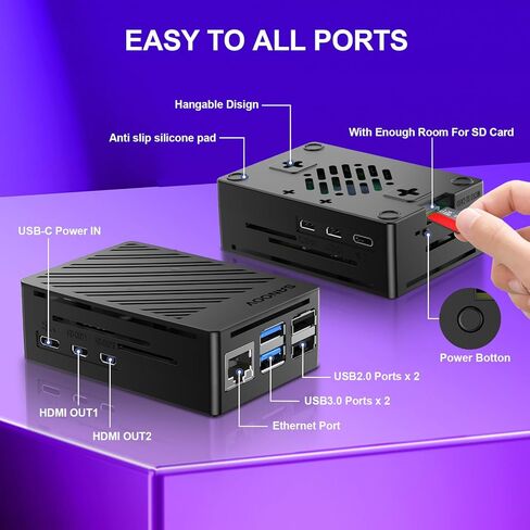 مجموعة Raspberry Pi 5 4 جيجابايت مع مبرد نشط إصدار 64 جيجابايت، ومصدر طاقة 27 وات GaN 5.1V5A USB-C، ولوحة Pi5 4 جيجابايت، ومجموعة قارئات بطاقات 64 جيجابايت، وحقيبة Pi 5 ABS، وكابلات إخراج Micro HD مزدوجة 4K ودليل المستخدم in Kuwait