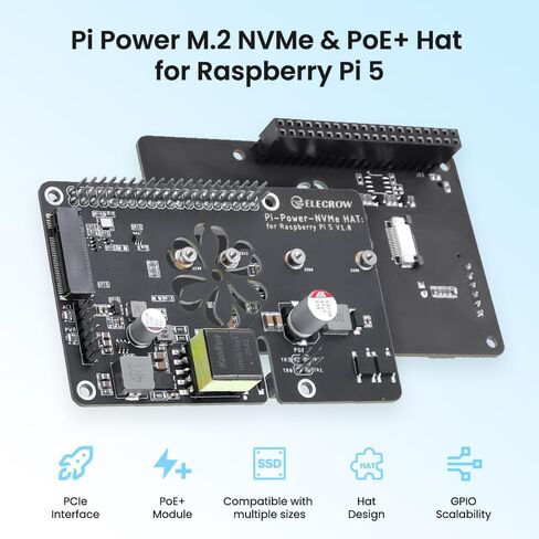 لوحة توسيع PoE+ M.2 NVMe لـ Raspberry Pi 5، 802.3 عند قبعة الطاقة عبر إيثرنت مع فتحة PCIe M-Key SSD، تدعم مخرج 2230/2242/2260/2280، 5V/4.5A لـ NAS وIoT (Pi غير متضمن) in Kuwait