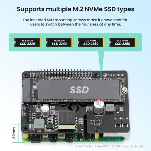 لوحة توسيع PoE+ M.2 NVMe لـ Raspberry Pi 5، 802.3 عند قبعة الطاقة عبر إيثرنت مع فتحة PCIe M-Key SSD، تدعم مخرج 2230/2242/2260/2280، 5V/4.5A لـ NAS وIoT (Pi غير متضمن) in Kuwait