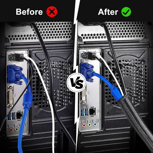 واقي سلك كم إدارة الكابلات بطول 16 قدم - 1/2 بوصة، نول سلكي مقسم لجهاز كمبيوتر تلفزيون USB، غطاء سلك مضفر منظم لأنابيب حماية القط الكلب من المضغ، أسود in Saudi Arabia