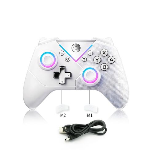 وحدة تحكم بلوتوث لاسلكية من Ahuamty للتبديل 2/Switch/PC/Android/IOS/Steam، وعصا التحكم ومشغلات تأثير القاعة من أجل عدم الانجراف، والتحكم في الحركة بـ 6 محاور مع RGB وTurbo وMacro (أبيض وفضي) in Saudi Arabia