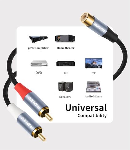 1FT RCA Splitter 1 Female to 2 Male, 2 Pack - RCA Audio Video Cable Splitter Adapter,Aluminum Alloy housing/Braided Cable/Integrated Injection Molded Splitter in Saudi Arabia