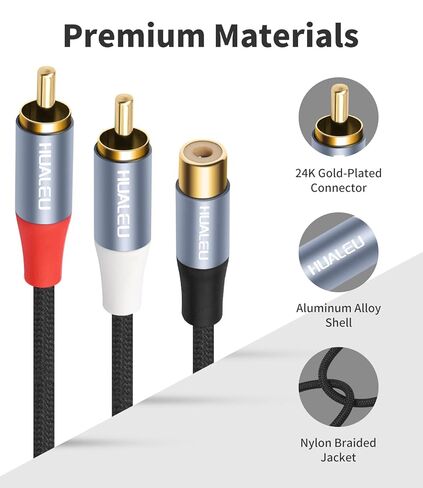 1FT RCA Splitter 1 Female to 2 Male, 2 Pack - RCA Audio Video Cable Splitter Adapter,Aluminum Alloy housing/Braided Cable/Integrated Injection Molded Splitter in Saudi Arabia