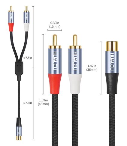 1FT RCA Splitter 1 Female to 2 Male, 2 Pack - RCA Audio Video Cable Splitter Adapter,Aluminum Alloy housing/Braided Cable/Integrated Injection Molded Splitter in Saudi Arabia