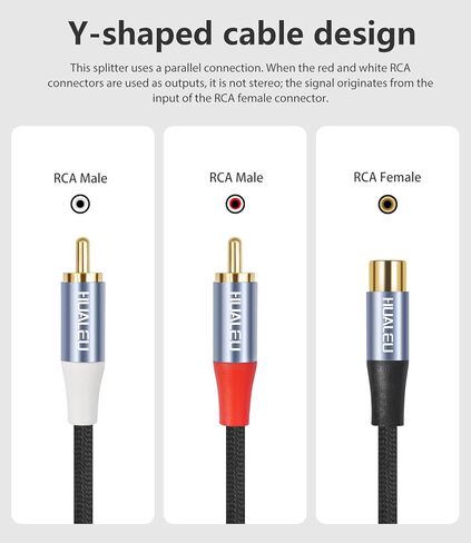 1FT RCA Splitter 1 Female to 2 Male, 2 Pack - RCA Audio Video Cable Splitter Adapter,Aluminum Alloy housing/Braided Cable/Integrated Injection Molded Splitter in Saudi Arabia