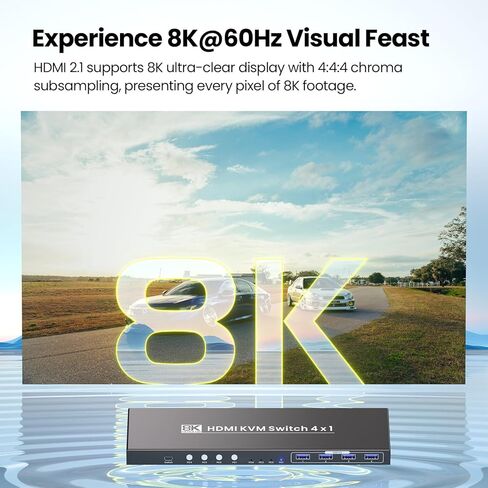 HDMI KVM Switch 1 Monitor 4 Computers, 4-Port USB 3.0 HDMI KVM Switch with 8K@60Hz 4K@120Hz Support, Designed for 4 PCs to Share 1 Set of Keyboard, Mouse and Monitor in Saudi Arabia