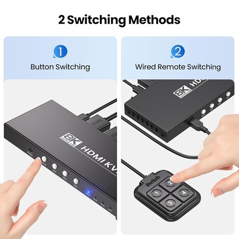 HDMI KVM Switch 1 Monitor 4 Computers, 4-Port USB 3.0 HDMI KVM Switch with 8K@60Hz 4K@120Hz Support, Designed for 4 PCs to Share 1 Set of Keyboard, Mouse and Monitor in Saudi Arabia