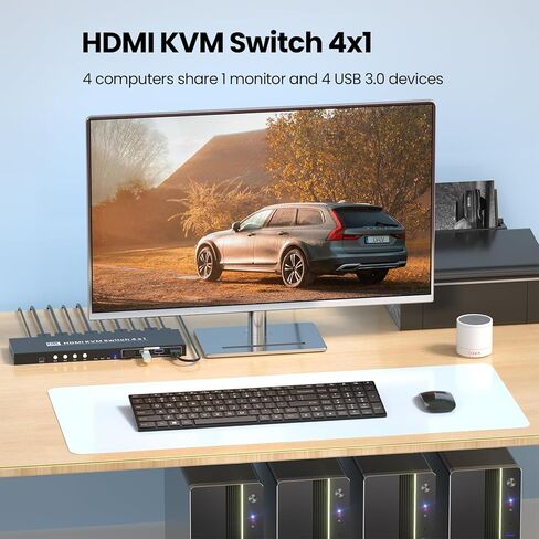 HDMI KVM Switch 1 Monitor 4 Computers, 4-Port USB 3.0 HDMI KVM Switch with 8K@60Hz 4K@120Hz Support, Designed for 4 PCs to Share 1 Set of Keyboard, Mouse and Monitor in Saudi Arabia