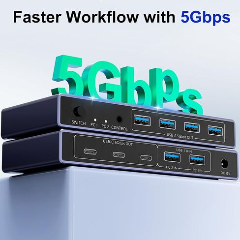 محول USB 3.0 2 في 7 مخارج، محول USB لجهازي كمبيوتر يشاركان 7 أجهزة USB (4 USB-A + 3 USB-C)، مفاتيح USB لمشاركة لوحة المفاتيح والماسح الضوئي للطابعة مع محول USB-C ذكر، وحدة تحكم، محول طاقة in Saudi Arabia