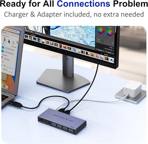 محول USB 3.0 2 في 7 مخارج، محول USB لجهازي كمبيوتر يشاركان 7 أجهزة USB (4 USB-A + 3 USB-C)، مفاتيح USB لمشاركة لوحة المفاتيح والماسح الضوئي للطابعة مع محول USB-C ذكر، وحدة تحكم، محول طاقة in Saudi Arabia