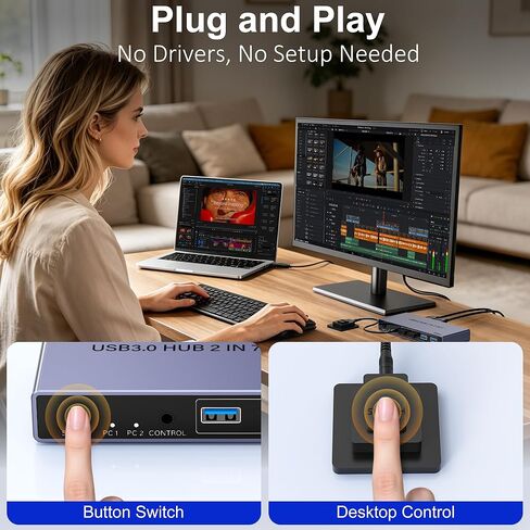 محول USB 3.0 2 في 7 مخارج، محول USB لجهازي كمبيوتر يشاركان 7 أجهزة USB (4 USB-A + 3 USB-C)، مفاتيح USB لمشاركة لوحة المفاتيح والماسح الضوئي للطابعة مع محول USB-C ذكر، وحدة تحكم، محول طاقة in Saudi Arabia