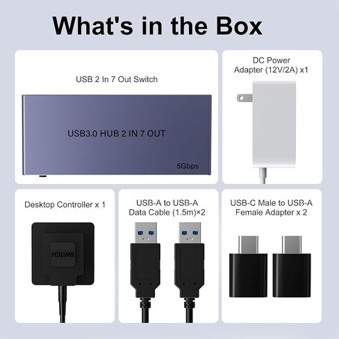 محول USB 3.0 2 في 7 مخارج، محول USB لجهازي كمبيوتر يشاركان 7 أجهزة USB (4 USB-A + 3 USB-C)، مفاتيح USB لمشاركة لوحة المفاتيح والماسح الضوئي للطابعة مع محول USB-C ذكر، وحدة تحكم، محول طاقة in Saudi Arabia