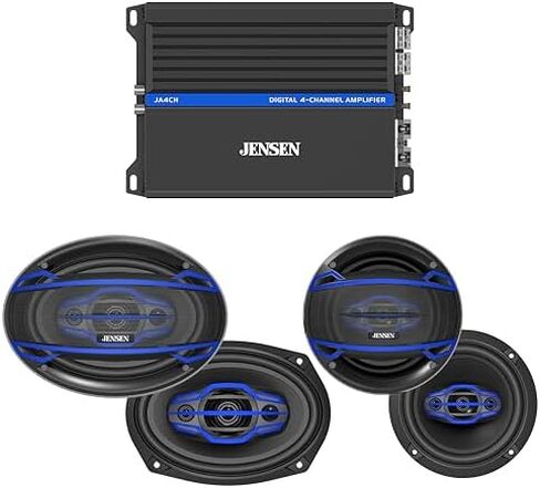 مضخم صوت JENSEN JA4CH Class-D ذو 4 قنوات مع زوج مكبرات صوت لباب السيارة بأربعة اتجاهات مقاس 6.5 بوصة وحزمة مكبرات صوت للسيارة بأربعة اتجاهات مقاس 6 × 9 بوصة in Saudi Arabia