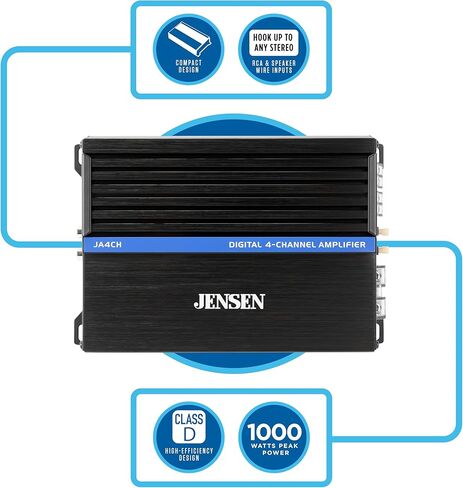مضخم صوت JENSEN JA4CH Class-D ذو 4 قنوات مع زوج مكبرات صوت لباب السيارة بأربعة اتجاهات مقاس 6.5 بوصة وحزمة مكبرات صوت للسيارة بأربعة اتجاهات مقاس 6 × 9 بوصة in Saudi Arabia