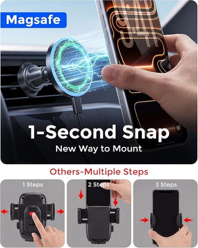 Estbuc 2-in-1 15W Magsafe Car Mount Charger, Magnetic Wireless Car Charger, 360° Dashboard & Air Vent Phone Mount, Phone Holders for Your Car, Car Accessories for Men Women for iPhone 17-12 in Saudi Arabia