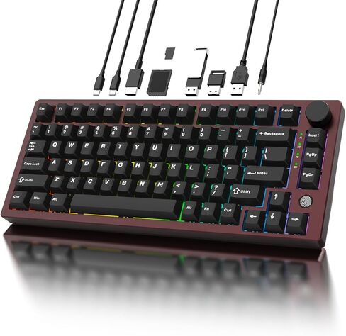 FH75 Aluminum Mechanical Keyboard with USB-C Hub, Fingerprint Reader for Windows 10/11 Hello,75% Gaming Keyboard,USB-C Dock Station with 4K HDMI,USB 3.0,PD100W,Triple-Mode,Anodized Burgundy in Saudi Arabia