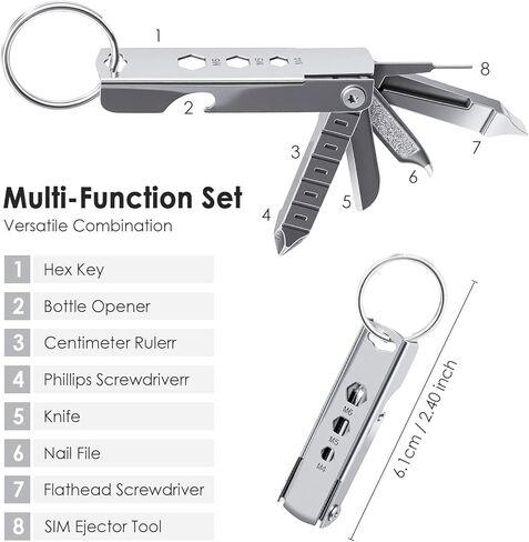 TENOC 7-in-1 Multi-Tool Keychain, Portable Stainless Steel Pocket Gadget with SIM Card Ejector Pin, Screwdrivers & Bottle Opener in Saudi Arabia