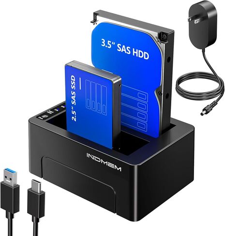SAS to USB 3.0 Hard Drive Docking Station, SAS Dual Bay Hard Drive Duplicator for 2.5/3.5 SSD HDD with Offline Cloner Function,Plug and Play,Support up to 36TB in Saudi Arabia