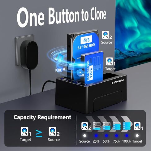SAS to USB 3.0 Hard Drive Docking Station, SAS Dual Bay Hard Drive Duplicator for 2.5/3.5 SSD HDD with Offline Cloner Function,Plug and Play,Support up to 36TB in Saudi Arabia