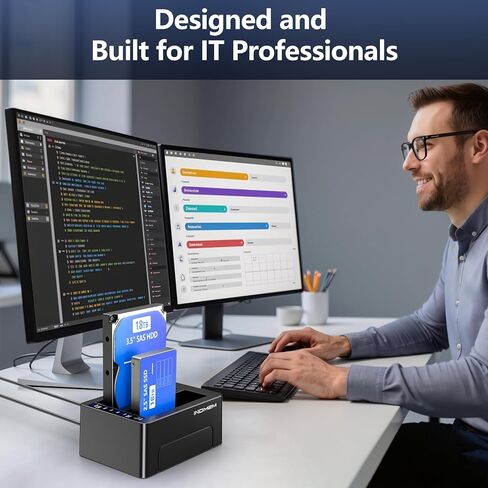 SAS to USB 3.0 Hard Drive Docking Station, SAS Dual Bay Hard Drive Duplicator for 2.5/3.5 SSD HDD with Offline Cloner Function,Plug and Play,Support up to 36TB in Saudi Arabia