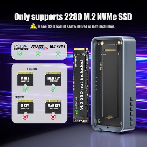 حاوية GLOTRENDS EM6001 80 جيجابت في الثانية M.2 NVMe SSD، وحدة تحكم JHL9480 B2، متوافقة مع Thunderbolt 5/4/3/USB4 V2، حتى 7000 ميجابايت/ثانية، تدعم 8 تيرابايت SSD، مروحة PWM مدمجة in Saudi Arabia