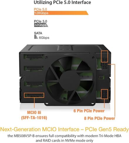 ICY DOCK ToughArmor MB508V5P-B 8-Bay 15 mm U.2/U.3 NVMe SSD قفص حامل متنقل لخليج محرك مزدوج 5.25 بوصة (4 x MCIO 8i SFF-TA-1016) in Saudi Arabia