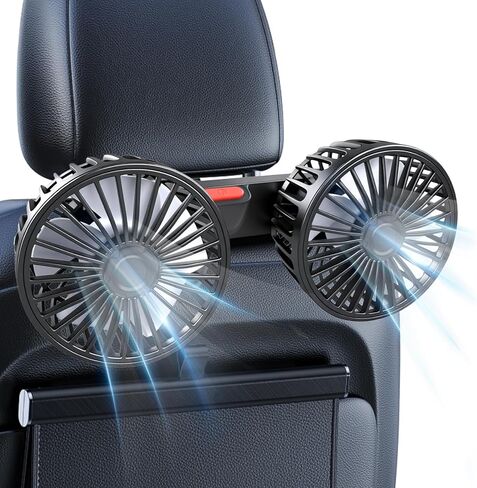 USB Car Cooling Fans for Backseat,Dual Head Car Fan for Kids,360° Rotatable Headrest Fans,3-Speed,Ultra-Quiet, 5V Powerful Electric Air Circulation Fan for SUV Truck Sedan in Saudi Arabia
